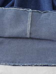 Vestido de Niña de Diseño Nuevo para el Verano 2025, Informal, a la Moda, Hasta la Rodilla, Color Sólido, con Parches de Mezclilla - Product Image 6