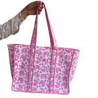 Bolso Tote de Algodón Estampado Kantha Acolchado Hecho a Mano, Gran Capacidad, Estilo Boho, para Playa, con Cremallera Abierta, para Invierno, Verano, Otoño y Primavera