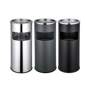 17L Stainless Steel Round Trash Bin with Ashtray for Lobby