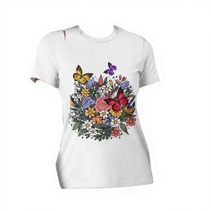 Camisetas Casuales de Verano para Mujer, 100% Algodón, con Estampado Floral de Mariposas y Logotipo Personalizado, Corte Regular, Ecológicas - Product Image 2