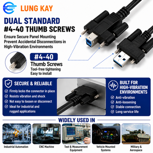 LUNG KAY USB 3.0 Industrial <b>Camera</b> Cable a Male to B Male with Dual 4-40 Lock Screws High-Flex Anti-Vibration Panel Mount Cord - Product Image 2