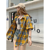Geruite strandoverhemd Oversized overhemd met lange mouwen en knopen Doorzichtig zomer-herfstvakantieresortkleding Badpak met open voorkant
