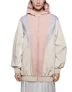 Women's Waterproof Colorblock Pink Hooded Jacket