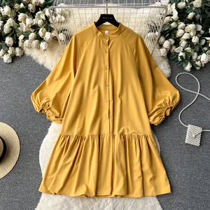 2023 Summer New Fashion Casual Loose Fit Single breasted Long Sleeve Dress Women's Slim Temperament Doll Dress