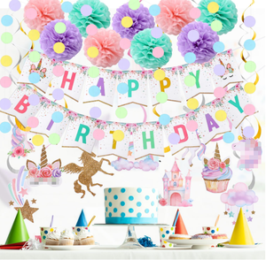 Decoración para Fiesta de Cumpleaños de Unicornio para Niño o Niña, Pancartas de <span class=keywords><strong>Feliz</strong></span> Cumpleaños, Serpentinas, Espirales de Arcoíris, Guirnaldas de Puntos, Pompones de Papel, Artículos para Baby Shower - Product Image 3