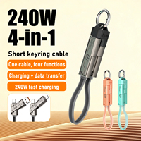 Câble USB court 4-en-1 pour accessoires mobiles, cordon de charge rapide multi-usage 240W avec ports USB A/Type C/L pour iPhone 17 Samsung