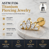 Aopo ASTM F136 G23 Titane Push Pin sans filetage Labret Stud pour Lèvre, Hélix, Conch, Cartilage, avec incrustation Cœur CZ, Bijou de piercing 16G