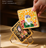 Kit de bricolage pour sous-verres en mosaïque de bois, idée cadeau artisanal Art Déco, mini décoration intérieure, création artisanale inspirée des peintures mondialement connues
