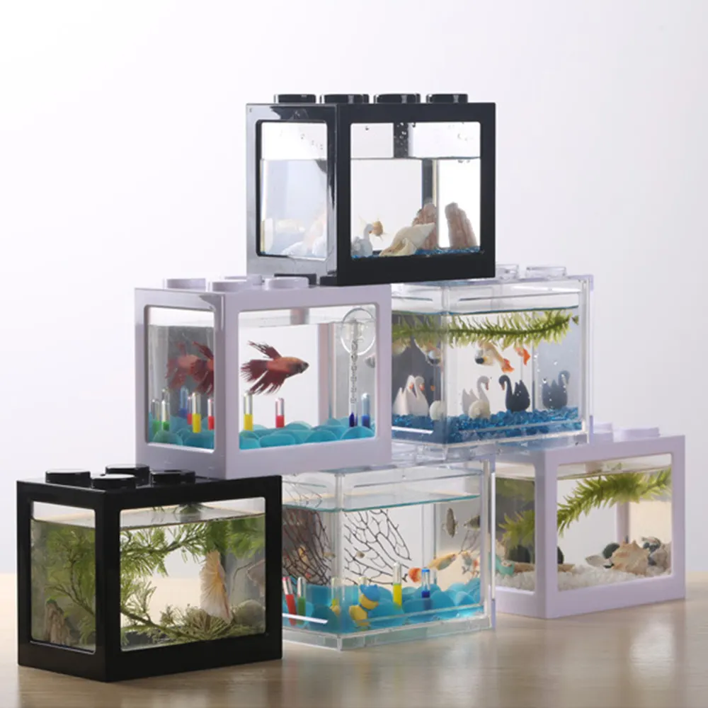 Tafel Plastic Aquarium Kubus Gemakkelijk Landschapsarchitectuur Aquaria & Accessoires Goedkope Decoratie Acryl Plastic Ras Vissen 2 Stuks Gevuld