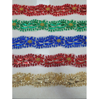 Garniture en dentelle brodée 3D à motifs de fleurs colorées, vente en gros, garniture perlée, garniture en dentelle à perles