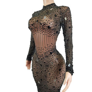 Lüks See Through Sequins Rhinestone akşam parti Mermaid elbise kadınlar giymek yarışmasında balo ziyafet balo kutlama elbise - Product Image 4
