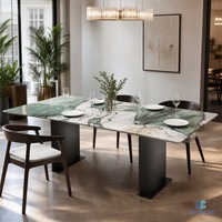Bada Smaragd-Marmor Esstisch |   Grün-Weiß Geäderte Naturstein-Tischplatte Poliert Modern Luxuriös für Villa Hotel Restaurant Maßgefertigt