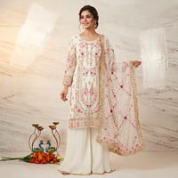 Ensemble Salwar en coton brodé blanc avec dupatta, tenue traditionnelle indienne et pakistanaise pour mariage, longueur cheville, coupe classique pour femme