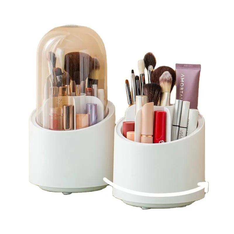 Kotak ember penyimpanan kosmetik lipstik alis Organizer kuas Makeup tahan debu rotasi 360 Logo kustom wanita