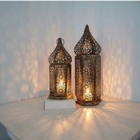 Lanterne marocaine en fer creux, en acier inoxydable, lampe à bougie LED arabe, décoration pour la maison, le Ramadan, l'Aïd, les mariages, vente en gros
