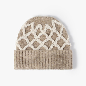 Fábrica Custom Checkered Design Xadrez Padrão Argyle Inverno Manter Quente Beanie Malha Diário Moda Unisex Cuff Chapéu Verificado - Product Image 4