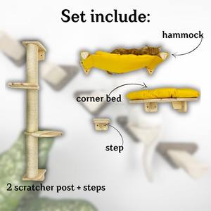 Juego de rascador y árbol de madera moderno para gatos, cama de esquina para gatos, escalones de pared con estante trepador para gatos de Sisal - Product Image 5
