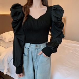 Suéter de <span class=keywords><strong>punto</strong></span> de <span class=keywords><strong>manga</strong></span> <span class=keywords><strong>abullonada</strong></span> con cuello en V Spice Design Sense Top Suéter de <span class=keywords><strong>manga</strong></span> larga de <span class=keywords><strong>punto</strong></span> para mujer - Product Image 6