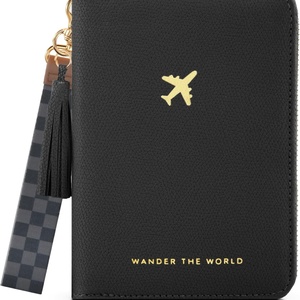 Custom Leather Passport Holder Wallet RFID Travel Business Credit Card Protector Passport Cover with <b>Wristlet</b> Strap - Product Image 1