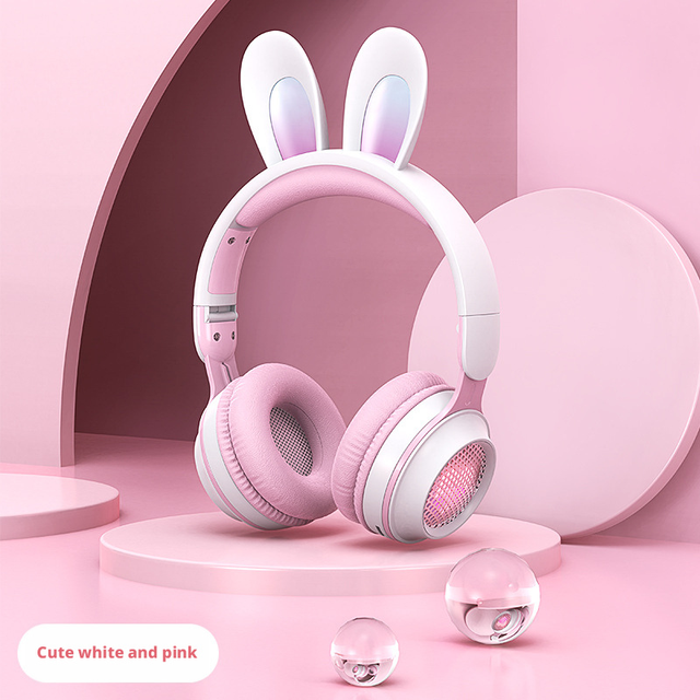 Fancy 2026 New Cute Bunny Ear RGB Dynamic Driver Gaming Headset Premium Surround Sound Foldable IPX-4 Waterproof Sports Travel