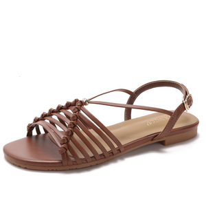 Elegant Gold Flat <b>Sandals</b> With Strappy Design Open Toe Patent Leather Summer Women Shoes Breathable Buckle Closure - Product Image 4