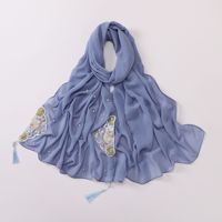 Nouveau Voile de Prière Musulman 2024 en Chiffon Brodé avec Pompons, Foulard Malaisien Imprimé Floral, Robe Pashmina, Hijabs pour Femmes Musulmanes