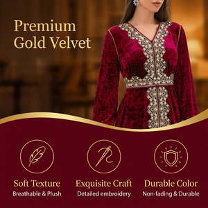 Velvet <b>Patchwork</b> Abaya Dress for Women Slim Waist Vintage Formal Evening Gown Supplier - Product Image 2