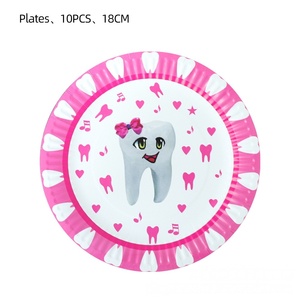 Ensemble de fournitures de fête jetables sur le thème des dents, avec assiettes, gobelets, serviettes et couverts, pour la décoration du premier anniversaire des enfants - Product Image 2