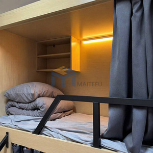 <span class=keywords><strong>Letto</strong></span> a Castello Doppio Personalizzato con Tenda Insonorizzante e Scala Laterale, Stile Loft per Dormitorio, Hotel, Appartamento, Ostello - Product Image 4