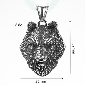 Wolf <b>Head</b> Asymmetrical Geometric Stainless Steel Pendant Men's Necklace Hip Hop Viking <b>Style</b> Themed Animal Charm Jewelry Gift - Product Image 5