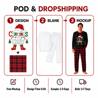 Ensemble de pyjamas assortis pour la famille, motif écossais noir, avec chapeau de Père Noël personnalisé, taille élastique, en polyester écologique, pour hommes et femmes