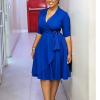 Robes tendance grande taille pour femmes, décontractées et élégantes, à lacets, manches mi-longues, col en V, ourlet asymétrique, robes africaines pour femmes