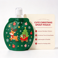 Pochette à bec verseur imprimée de rennes et de sapins de Noël, sac d'emballage alimentaire liquide de forme ronde personnalisé avec bouchon à vis
