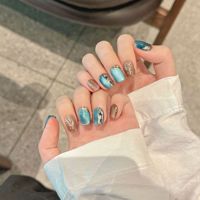 Diseño #2473, venta al por mayor, uñas artificiales, bailarina corta, uñas postizas, cristal francés, Ojo de Gato Azul, prensa en las uñas