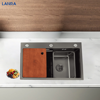 Évier de cuisine de luxe de style cuvette simple avec robinet cascade en acier inoxydable SS304 évier de cuisine pour lave-tasse