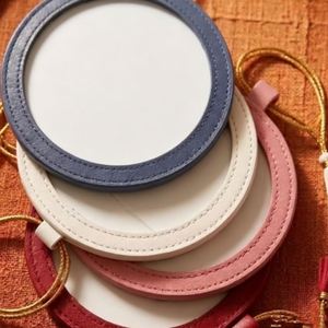 RTS PU Leather Needlepoint Storage Bag Pendant 4*4inch <b>Round</b> Self Finishing <b>Canvas</b> Holder with Sticker DIY Sewing Gifts - Product Image 1
