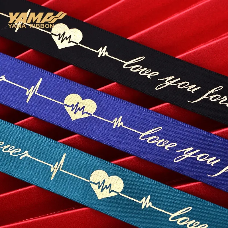 Yama ribbon grosgrain logo personalizado impreso cinta de satén de una sola cara para embalaje de regalo