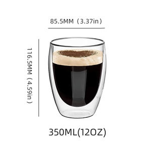 Vaso de Vidrio Borosilicato de Doble Pared Transparente de 350 ml, Aislado, Resistente al Calor, Apto para Lavavajillas, para Café, Vino y Bebidas - Product Image 2
