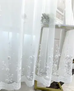 Obral besar 100% poliester kain gorden jendela tipis bordir seni blackout