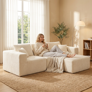 Modular Sectional Cloud Couch Deep Seat Comfy Corduroy Fluffy Sponge Filled <b>Black</b> No Assembly Apartment Hotel Villa Set Tufted - Product Image 2