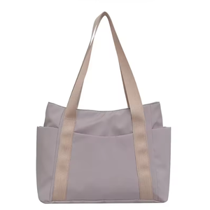 Nouveau sac fourre-tout en toile uni pour femme avec fermeture éclair, sac à bandoulière grande capacité, sac de shopping - Product Image 5