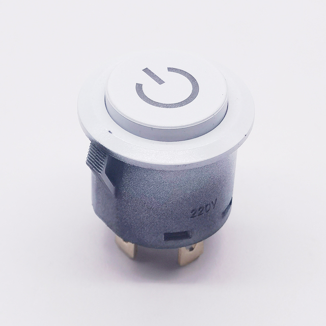 22mm Plastic Latching Blue 220VAC Led Light White Push Button Switch