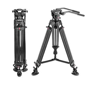 Trépied de caméra vidéo en aluminium robuste de 65.7 pouces avec 2 poignées de barre panoramique tête fluide pour caméscope Canon Nikon <span class=keywords><strong>Sony</strong></span> DSLR - Product Image 1