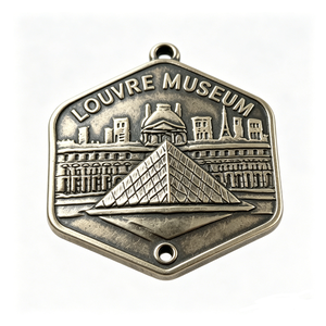 Épinglette Souvenir Musée du Louvre en Alliage de Zinc Plaqué Argent, Forme Irrégulière, Motif Pyramidal en Relief, Confection Façonnée par Estampage - Product Image 1