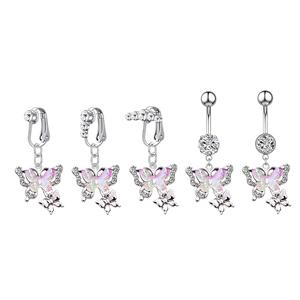 Mariposa Luna planeta colgando ombligo anillos CZ Clip <span class=keywords><strong>en</strong></span> pendiente no Piercing y acero inoxidable Piercing vientre Piercing joyería - Product Image 4