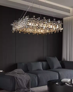 Zeal Lighting Estilo moderno Techo alto Hotel Lámpara colgante Chrome Raindrop Square Top Crystal Chandelier - Product Image 3