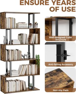 <strong>Tall</strong> Book <strong>Shelf</strong> <strong>Unit</strong> for Living Room Bedroom, White Special Shaped Wooden Bookcase - Product Image 5