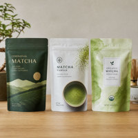 Sachet d'emballage personnalisé pour poudre de matcha et poudre de boisson, qualité alimentaire, imprimé numériquement, avec fermeture éclair et film barrière, pour stockage