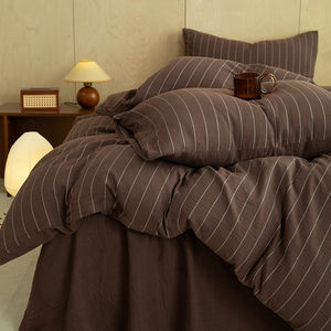 Juego de Ropa de <span class=keywords><strong>Cama</strong></span> Nórdica de Doble Capa de Gasa 100% Algodón, Teñido con Hilo, Rayas, Suave y Transpirable, Juego de 4 Piezas para Hogar y Hotel, Venta al Por Mayor - Product Image 6