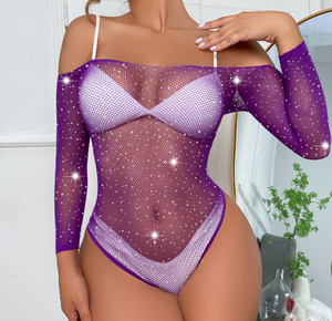 Lencería Teddy para Mujer, Body de Malla, Body Sexy con Pedrería Brillante, Bodystocking de Rejilla - Product Image 5